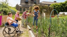 Children working in a garden