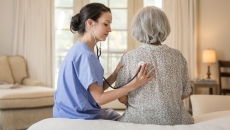 Healthcare professional at home with senior patient