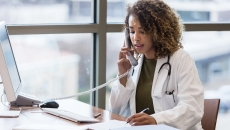 Healthcare professional talking on the telephone