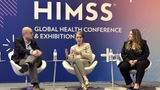 Sarah Hatchett, senior vice president and chief information officer at Cleveland Clinic; Haipeng (Mark) Zhang, acting assistant under secretary for health (AUSH), discovery, education and affiliate networks (DEAN) at the U.S. Department of Veteran Affairs; and Rachel Coren, vice president and associate chief information officer at Cedars-Sinai Health System.