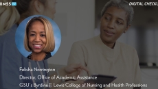 Felisha Norrington at GSU's College of Nursing and Health Professions_ Photo: Nurse giving a medical checkup with iPad by FatCamera/Getty Images