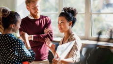 People standing around talking