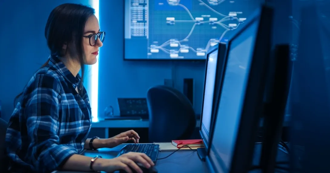 Person reviewing data on a PC