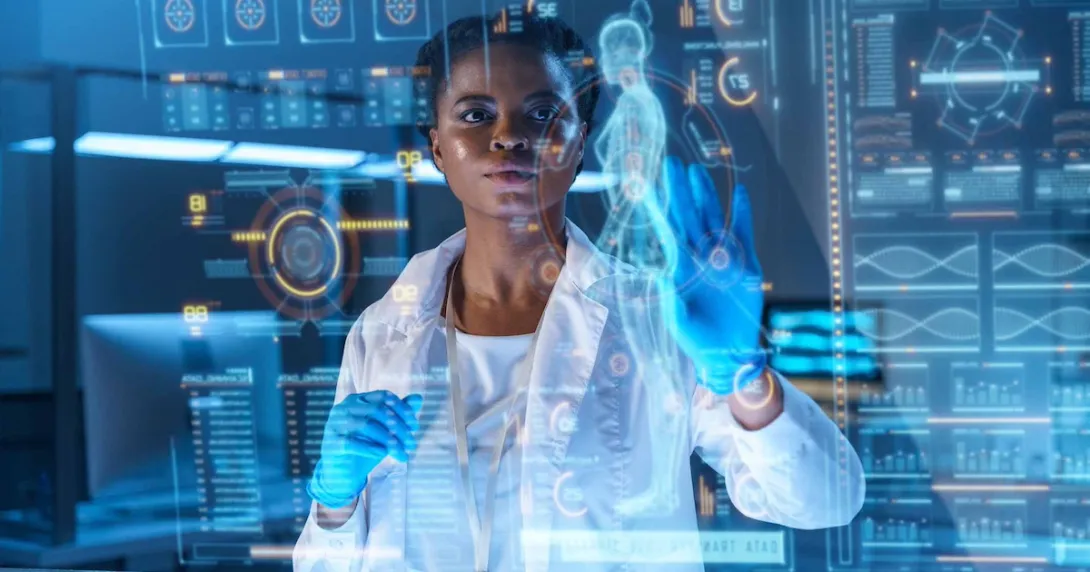 Doctor looking at a holographic image