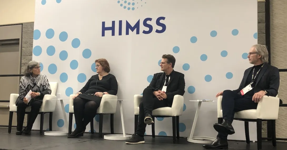 Moderator Dr. Aenor Sawyer of UC Space Health with Julie Robinson, Maarten Sierhuis and Tom Lawry