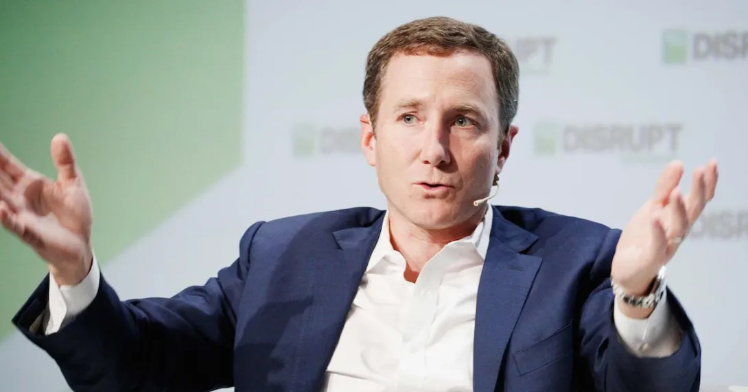 Peloton CEO John Foley onstage at TechCrunch Disrupt in 2018