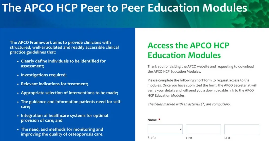 Landing page of the APCO Health Care Professional Peer-to-Peer Educational Modules